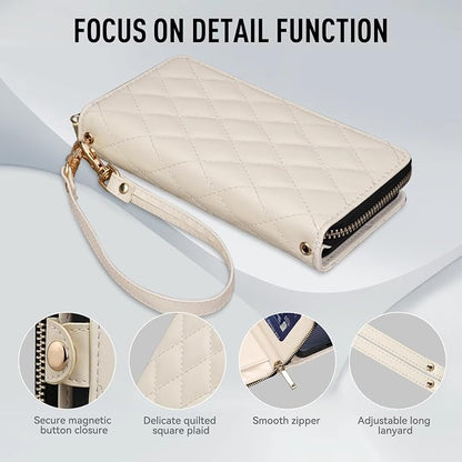 Rssviss Crossbody Case for Samsung Galaxy S26 Ultra Case Wallet, RFID Blocking Leather with Card Holder Kickstand, Handbag Zipper Flip Cover with Wrist Strap for S26 Ultra 6.9" Men Women, White