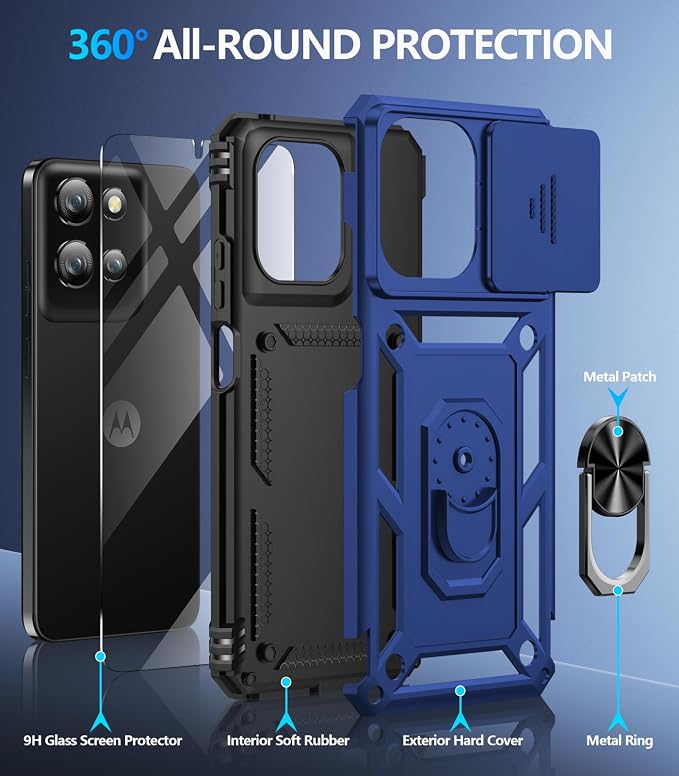 Taisairu for Motorola Moto G 2025/G 2026/G Play 2026 Case with Screen Protector & Slide Camera Lens Cover, Built-in Ring Stand Case for Moto G 2026/G 2025/G Play 2026 (Blue)