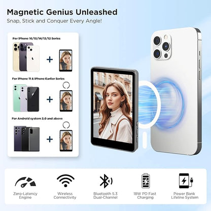 SUNPIN Vlog Selfie Monitor Screen, Wireless 4K/1080p Back Camera Monitor for iPhone & Android, Built-in Speaker for YouTube TikTok Live Streaming (Gray)