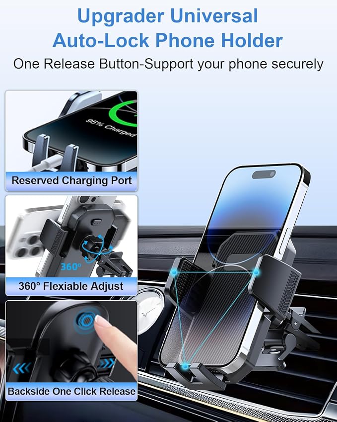 PZK Car Phone Holder Mount Super Stable Air Vent Auto Lock One Button Release Phone Holders for Your Car Mount Automobile Hands Free for iPhone