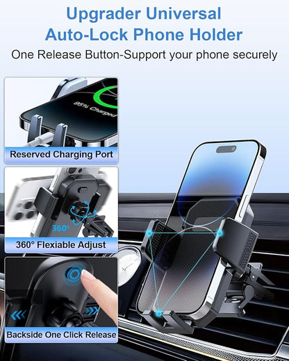 PZK Car Phone Holder Mount Super Stable Air Vent Auto Lock One Button Release Phone Holders for Your Car Mount Automobile Hands Free for iPhone