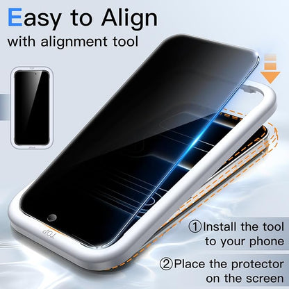 JETech Privacy Screen Protector for iPhone 17 Pro 6.3-Inch with Camera Lens Protector, Anti-Spy Tempered Glass Film, Easy Installation Tool, 2-Pack Each