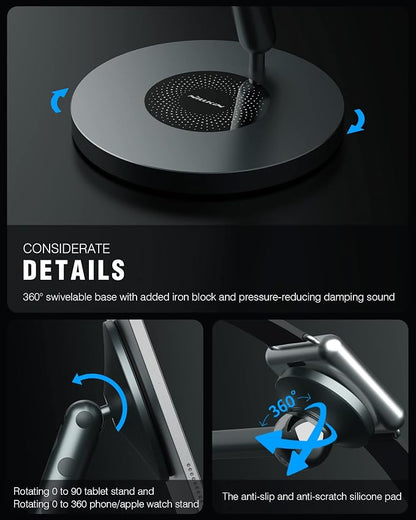 Nillkin Tablet Stand with MagSafe Ring, 4 in 1 Magnetic Stand for Tablet/Phone/Apple Watch/Headphone, 360º Rotating, DIY at Will, Aluminum Cell Phone Stand, Tablet Stand for Desk, Supports 5-13 inch
