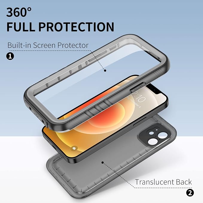 SPORTLINK Compatible with iPhone 12 Mini Waterproof Shockproof Case - Full Body Heavy Duty Underwater Dustproof Rugged 360 Protective Military Grade 5.4 Inch with Camera/Screen Protector (Black)