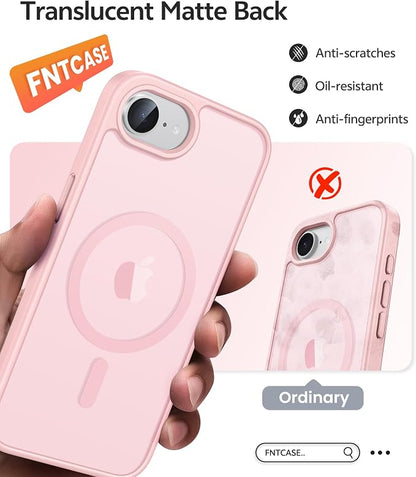 FNTCASE for iPhone 17e Case: iPhone 16e Phone Case [Compatible with Magsafe] Translucent Matte Cases with [Screen Protector] Military Grade Shockproof Protective Phone Cover - Light Pink