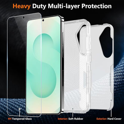 SPIDERCASE Designed for Samsung Galaxy S25 Case, [10 FT Military Grade Drop Protection], 2 Pack [Tempered Glass Screen Protector+Camera Lens Protector] Heavy Duty Shockproof Case,Frosted Clear