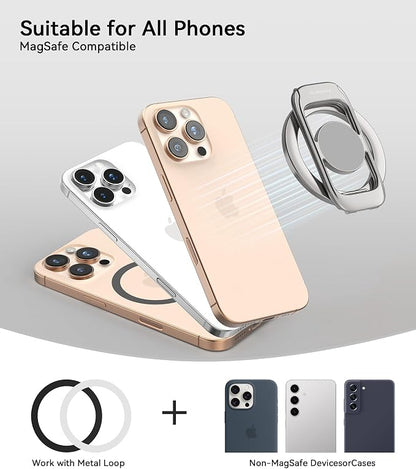 Magnetic Phone Ring Holder for MagSafe Phone Grip & Kickstand, Strong Dual-Sided Magnets Compatible with MagSafe Car Mount Gym for iPhone 17/16 Pro Max 15/14/13/12 and Android Phone Cases (Titanium)