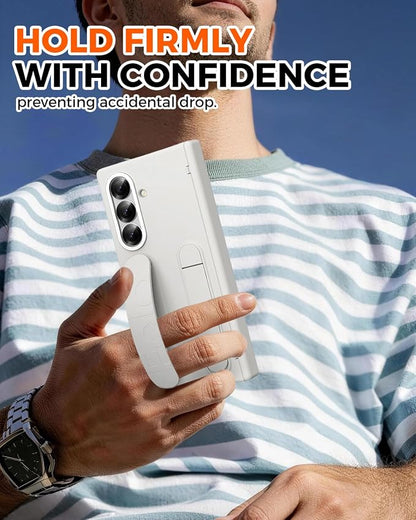 NINKI Kickstand for Samsung Galaxy Z Fold 8 Ultra Case with with Screen Protector & Stand,Grip Cover for Samsung Z Fold 8 Ultra Phone Case with Strap,Galaxy Z Fold 8 Ultra Hinge Protective Cover White