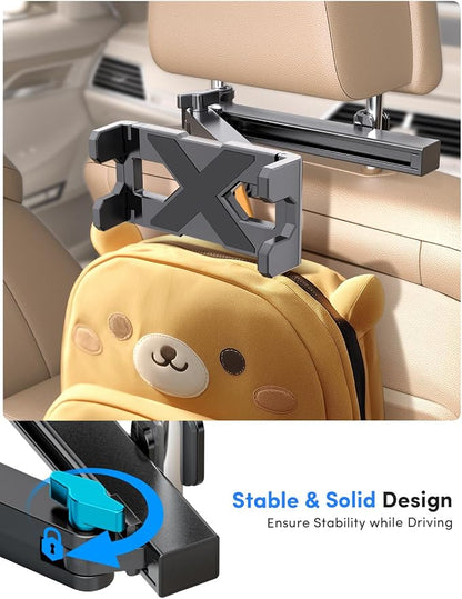 ELWEY iPad Holder for Car Backseat, Headrest Tablet Holder for Car Back Seat, [3 in 1 Extension Arm] Adjustable iPad Car Mount for Kids, for 4.7-13" Device Like iPad Pro, Air, Mini, Galaxy, Fire HD