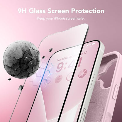 GONEZ Magnetic for iPhone 17 Case, Compatible with MagSafe, [Screen Protector + Camera Lens Protector], Liquid Silicone Anti-Scratch Shockproof Protective Phone Case 6.3 inch, Pastel Pink