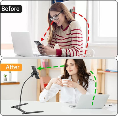 Phone Stand for Recording, Phone Tripod Adjustable and Solid, Overhead Phone Mount, Fixable Gooseneck Phone Holder for Video Recording, Online Teaching, Cookie Decorating, Live Streaming