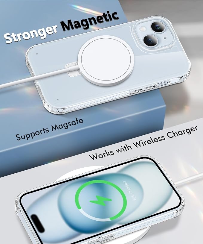 for iPhone 15 Plus Case, with Screen Protector + Camera Lens Protector, Built-in Seamless Stand, [Compatible with MagSafe] Protective Shockproof Phone Case, Cover for iPhone 15Plus - Clear