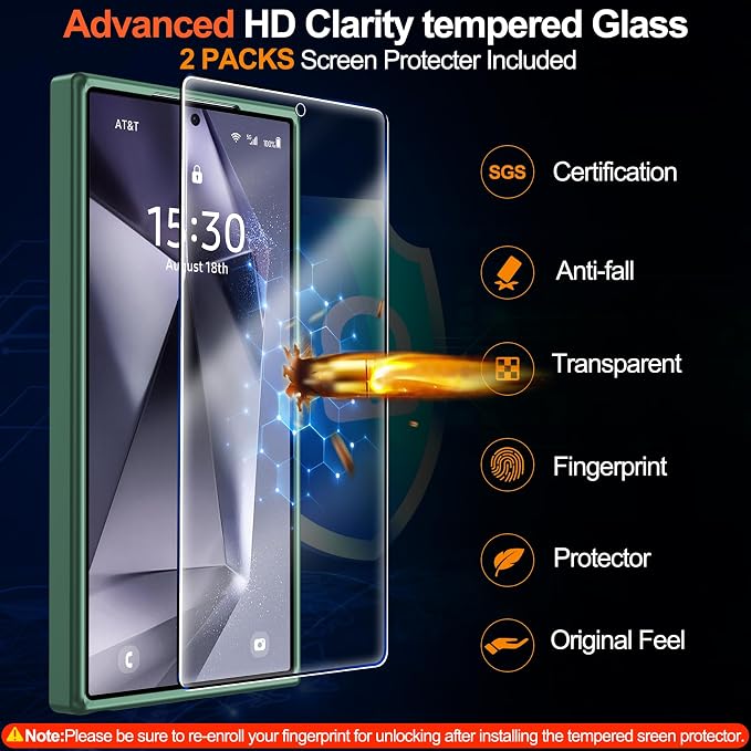 MOZOTER for Samsung Galaxy S24 Ultra Case,[Compatible with MagSafe] Green | [12Ft Military Dropproof][2*Screen Protector]Translucent Anti-Slip Back Slim Shockproof Case for S24 Ultra-Green