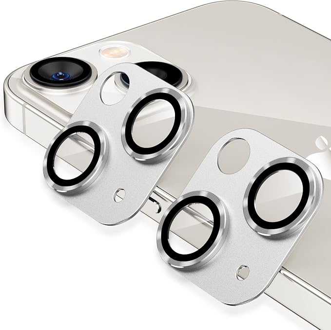 Korecase [2 Pack] for iPhone 14 / iPhone 14 Plus Camera Lens Protector, Anti Scrach HD Tempered Glass Camera Screen Protector Cover,Aluminum Alloy Whole Lens Film,Silver