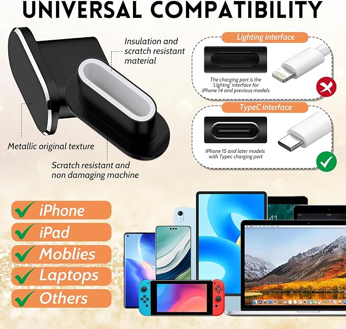 Mobile Phone Speaker Metal Dust Mesh, typeC Charging Port dust Plug, USB C Cleaning Brush Cleaning Tool Set for iPhone 17 Pro (Black)