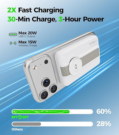 Magnetic Portable Charger,10000mAh MagSafe Power Bank Fast Charging with Stand,3 in 1 Travel Essential Wireless Charger Station for iPhone 17/16/15/14/13/12,Apple Watch,Airpods,White
