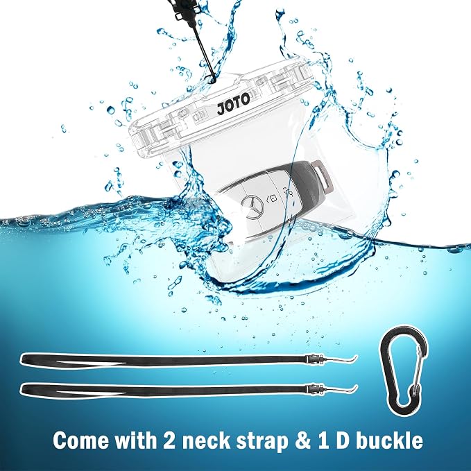 JOTO 2 Pack Waterproof Car Key FOB Case with Lanyard for Swimming Surfing, Small Waterproof Wallet Dry Bag for Money Credit ID Card Cash Coins -Crystal