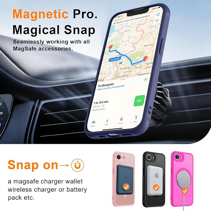 MOCCA Strong Magnetic for iPhone 17e Case/iPhone 16e Case [Compatible with Magsafe] [Full Camera Protection] Slim Translucent Matte Shockproof Phone Case for iPhone 17e / 16e 6.1", Deep Blue