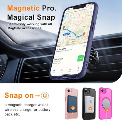 MOCCA Strong Magnetic for iPhone 17e Case/iPhone 16e Case [Compatible with Magsafe] [Full Camera Protection] Slim Translucent Matte Shockproof Phone Case for iPhone 17e / 16e 6.1", Deep Blue