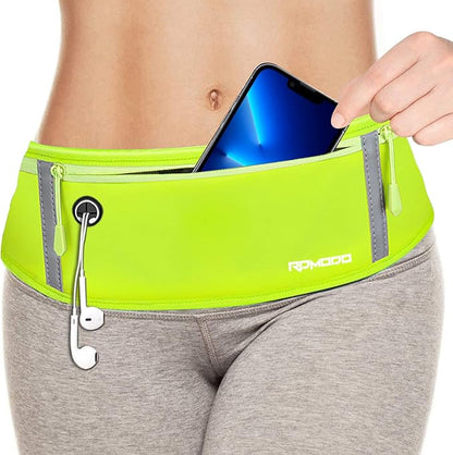 Running Belt for Women Running Fanny Pack, Flip Belt Waist Pack for Men Large Capacity Waterproof Bounce Free Runner Belt Phone Holder for Running iPhone Samsung Gym Cycling Outdoor Sport Green