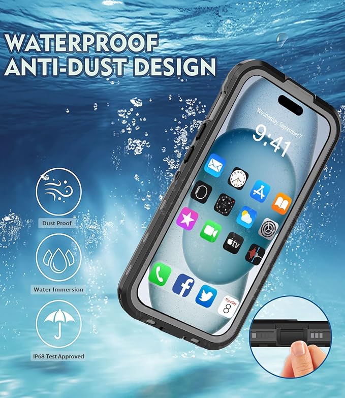 for iPhone 15 Plus Case Waterproof | Shockproof Dust Proof Phone Case Cover with Screen Protector for iPhone 15 Plus - Clear