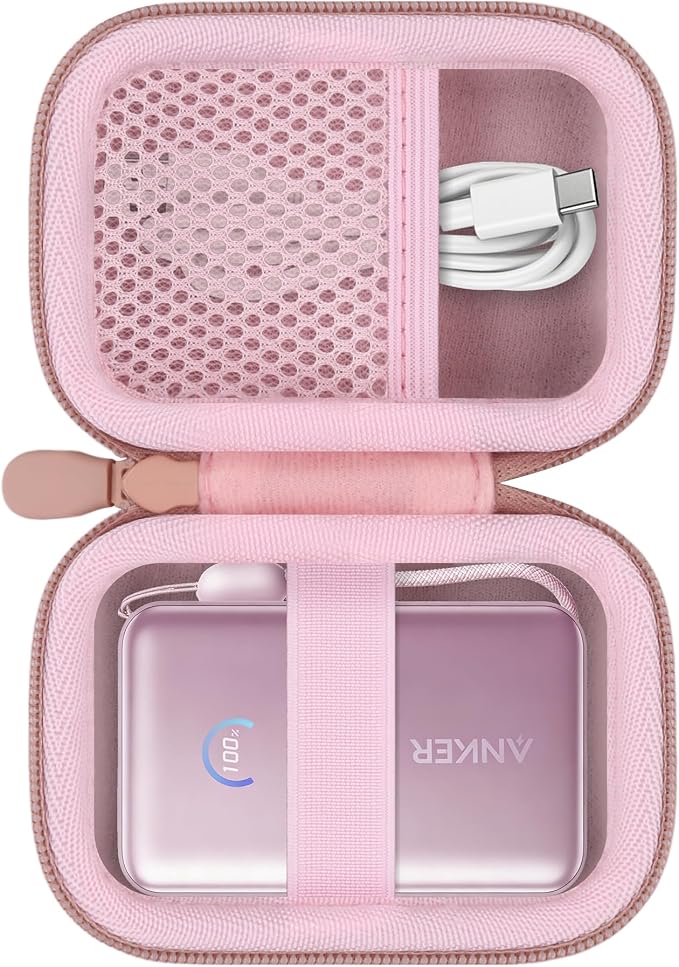khanka Hard Travel Case Compatible with Anker Nano Power Bank (10,000mAh 45W), Protective Storage Bag for Portable Charger, Case Only (Pink)
