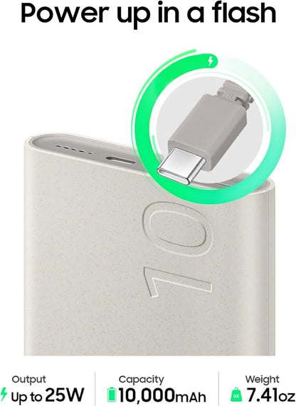 SAMSUNG 25W 10,000mAh Battery Pack Wireless Charger, Super Fast Charging w/ 2 Ports for Galaxy Phones, Buds and More, 3A USB-C Cable Included, 2024, US Version, EB-U2510XUEGUS. Beige