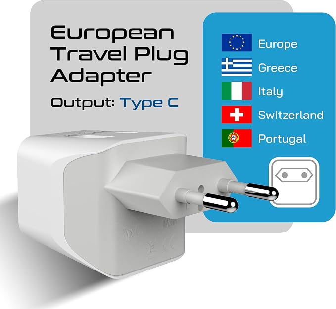 Ceptics European Travel Plug Adapter – Compact Type C & F Adapter with USB-C & A + USA Input – Safe Grounded Schuko Adapter – Travel Charger for France, Germany & More – CTU-9-9C-PK | European Adapters for Travel, Type C & E/F, Grounded Schuko Adapter ...