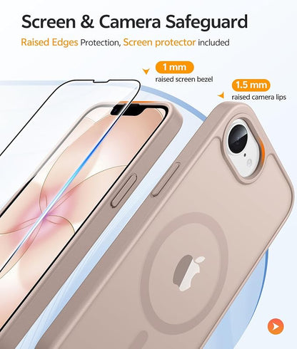 FNTCASE for iPhone 17e Case: iPhone 16e Phone Case [Compatible with Magsafe] Translucent Matte Cases with [Screen Protector] Military Grade Shockproof Protective Phone Cover - Desert Gold