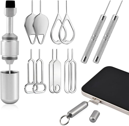 14 Pack 2 in 1 SIM Card Tray Removal Tool with Cleaning Brush, Portable Keychain Eject Pins Reset Needle Opener Compatible with All Models Cell Phone, Tablet