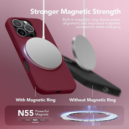 GONEZ Magnetic for iPhone 16 Pro Case, Compatible with MagSafe, [Screen Protector + Camera Lens Protector], Silicone Shockproof Anti-Scratch Protective Phone Case 6.3 inch, Maroon