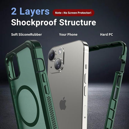 jaroco Magnetic for iPhone 14 Case, [Compatible with MagSafe][Military Grade Drop Protection][Heavy Duty Protection][Non-Slip][Shockproof] 2-Layer Durable Bumper Phone Case 6.1''-Forest Green