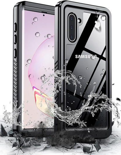 Hualele for Samsung Galaxy Note 10 Case Waterproof, Built in Lens & Screen Protector Rugged Full Body Heavy Duty Protective Military Grade IP68 Underwater Cover Case for Galaxy Note 10 Black