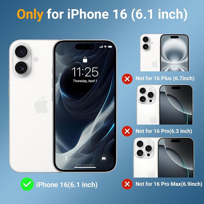 jaroco for iPhone 16 Case [Heavy Duty Protection][Compatible with MagSafe][Military Grade Drop Protection][Shockproof] with Non-Slip Removable Phone Cover 6.1''-Black