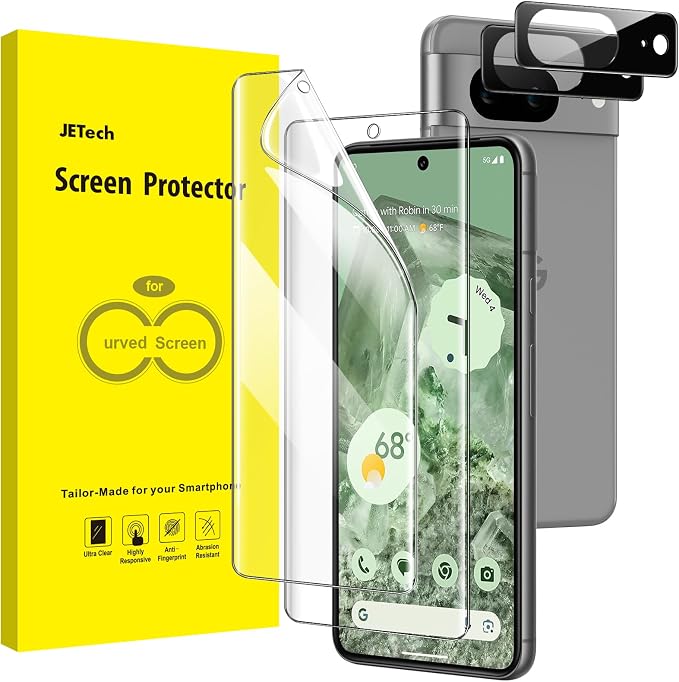 JETech Screen Protector for Google Pixel 8, 2+2 Pack | with Camera Lens Protector, Flexible TPU Film, Fingerprint ID Compatible, HD Clear, Easy Installation