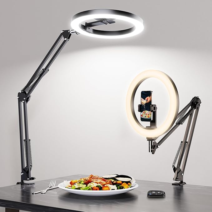 Ring Light for Desk, Overhead Phone Mount with 10" Selfie Light with Stand, Luxsure Phone Tripod with Light for Recording, Streaming, Vlogging, TikTok YouTube Creator Essentials with Bluetooth Control