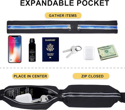 2 Pack Running Belt Fanny Packs for women and men,Belt Bag for Hiking Cycling Workout,Reflective Fanny Packs for Men Runners Belt Compatible with iPhone13,12 pro,Travelling Money Phone Holder