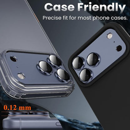 YWXTW Designed for iPhone 17 Pro Camera Lens Protector, [1:1 Perfect Fit] Full Coverage Matte Metal Tempered Glass Camera Screen Cover Accessories, Case Friendly (Deep Blue, iPhone 17 Pro)