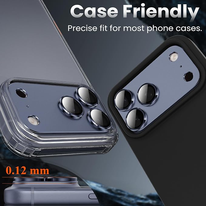 YWXTW Designed for iPhone 17 Pro Max Camera Lens Protector, [1:1 Perfect Fit] Full Coverage Matte Metal Tempered Glass Camera Screen Cover Accessories, Case Friendly (Deep Blue, iPhone 17 Pro Max)