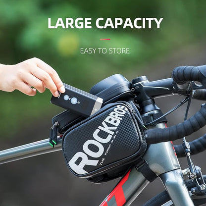 ROCKBROS Bike Frame Bag Waterproof Top Tube Phone Bag Touch Screen Cell Phone Holder Bicycle Pouch for Mountain ebike Road Bikes Compatible with iphone 11 12 13 8 X 10 XR Below 6.7''