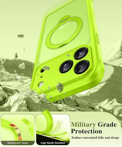 BERFY for iPhone 17 Pro Max Case, Compatible with MagSafe, Built in Privacy Screen Protector, Shockproof Full Body Phone Case for 17 Pro Max with Magnetic Stand, Translucent Bright Green
