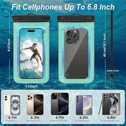 Waterproof Phone Case, 6.8" Universal Dry Bag for iPhone 15/14/13/12 Pro Max, IPX8 Waterproof Pouch, Cruise Ship & Beach Essentials, Green