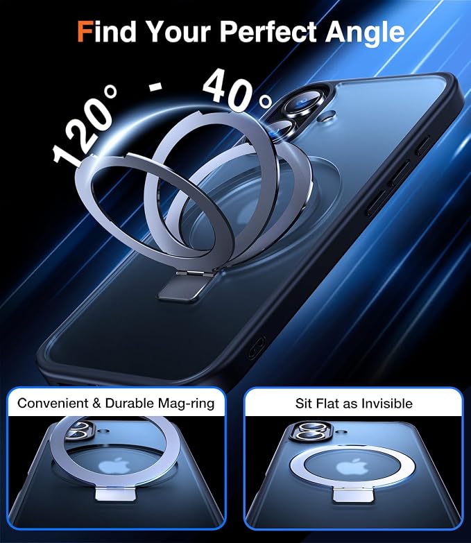 Chicfun 3-in-1 [Magnetic+Kickstand+Ring Holder] for iPhone 16 Case with Stand Ring Holder， Compatible with MagSafe, Military Shockproof Protective Kickstand Phone Case iPhone 16 Cover Black