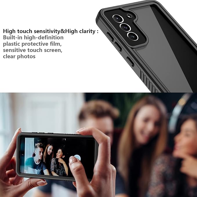 for Samsung Galaxy S22+Plus Case Waterproof,S22+Plus Case with Built-in Screen Protector,Full Body Shockproof Heavy Duty Protective Case for Samsung S22 Plus Black/Clear