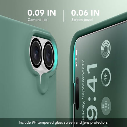 GONEZ Magnetic for iPhone 16 Case, Compatible with MagSafe, [Screen Protector + Camera Lens Protector], Liquid Silicone Shockproof Protective Phone Case for iPhone 16 6.1", Midnight Green