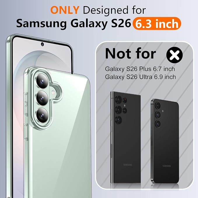 SPIDERCASE Designed for Samsung Galaxy S26 Case, [10 FT Military Grade Drop Protection], 2 Pack [Tempered Glass Screen Protector+Camera Lens Protector] Heavy Duty Shockproof Case,Clear