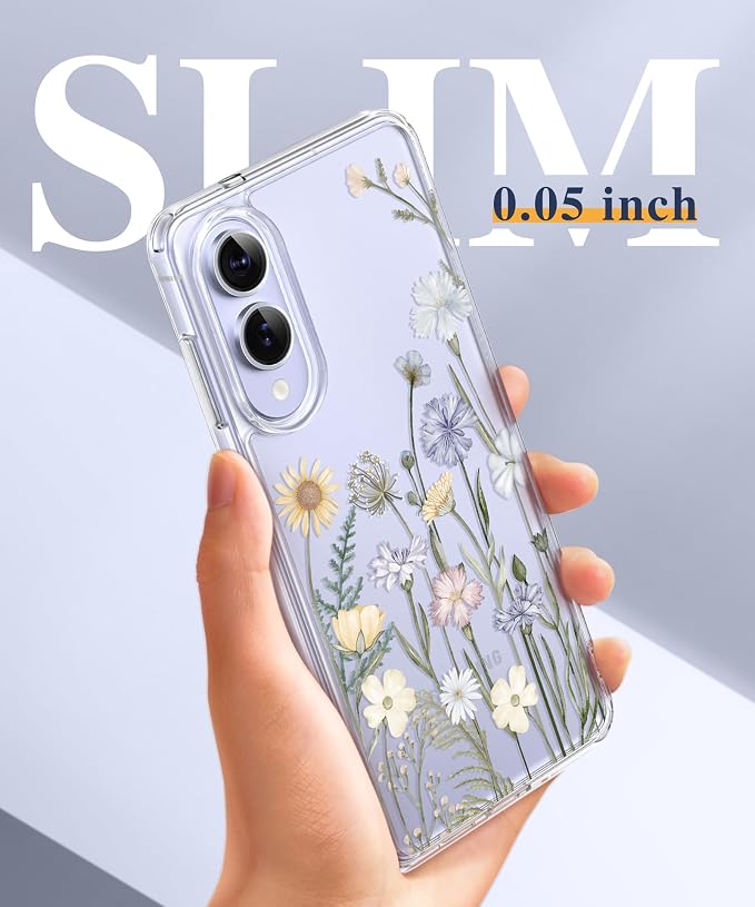 GVIEWIN for Samsung Galaxy S25 Edge Case, Clear Floral Shockproof Protective Women Phone Case, Non-Yellowing, Screen&Camera Lens Protector for Galaxy S25 Edge 6.7",Vibrant Spring