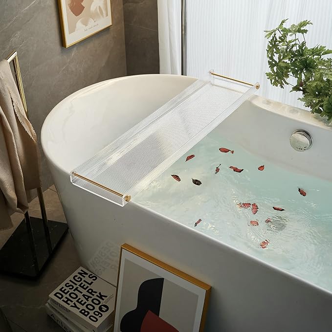 Bathtub Caddy Tray for Luxury Bathroom Bath tub Table Caddy Tray Shelf for Shower with Gold Handles fits All bathtubs
