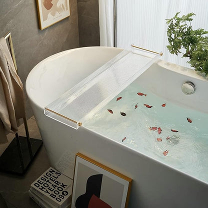 Bathtub Tray Acrylic Bath Tray Bathtub Caddy Non-Slip Bath Tub Tray Table with Gold Brushed Handles