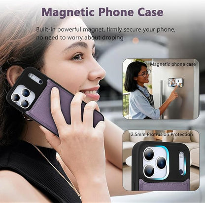 Wallet Case for iPhone 17 Pro with Card Holder/Crossbody Wallet/Strap,[RFID Blocking][Magnetic] PU Leather Phone Case for iPhone 17 Pro,6.3 in,Purple